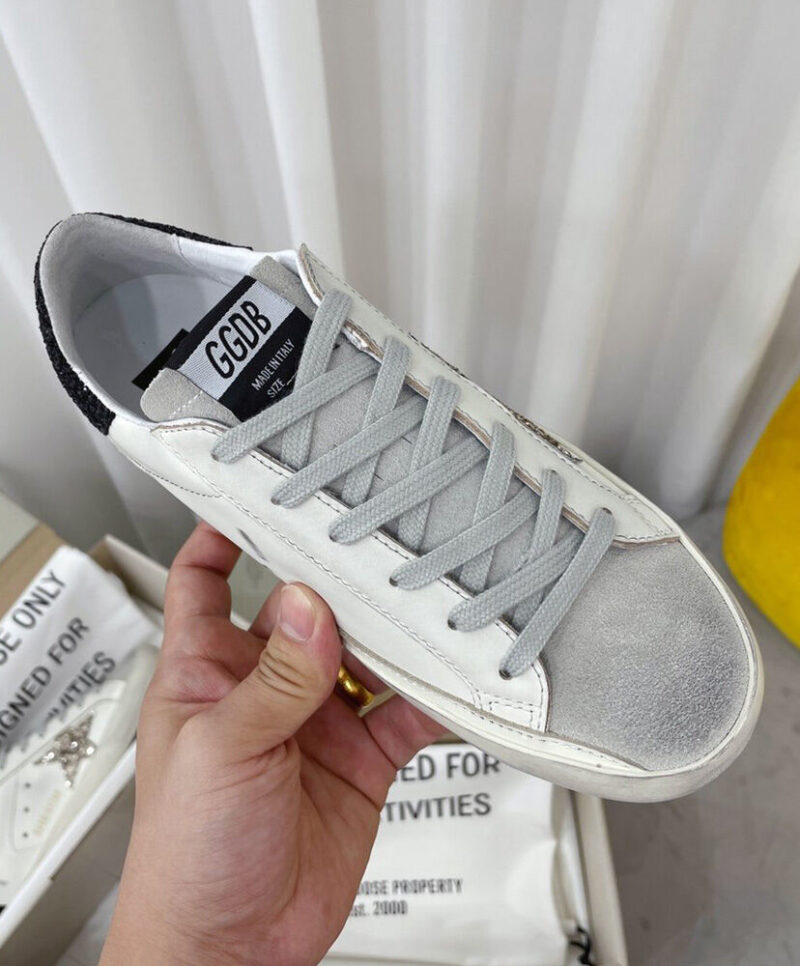 Golden Goose Women's Super-Star Sneakers With Gold Star And Glittery Heel Tab White