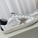Golden Goose Women's Super-Star Sneakers With Gold Star And Glittery Heel Tab White