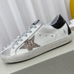 Golden Goose Women's Super-Star Sneakers With Gold Star And Glittery Heel Tab White