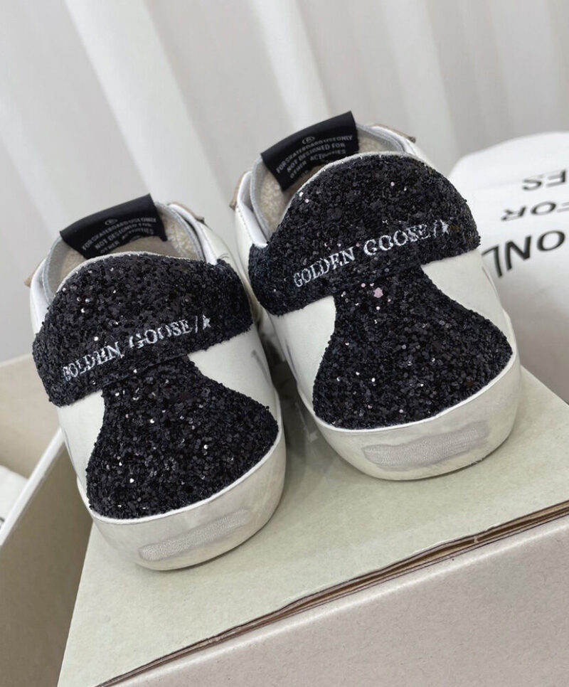 Golden Goose Women's Super-Star Sneakers With Gold Star And Glittery Heel Tab White