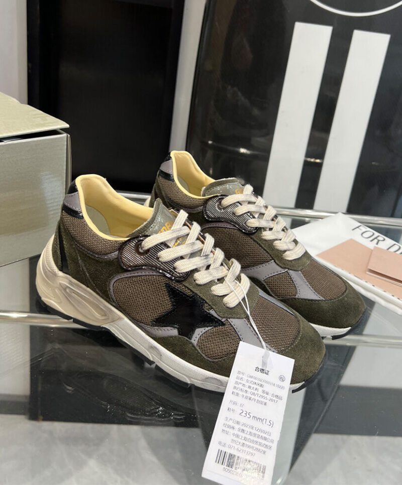 Golden Goose Women's Dad-Star In Suede And Mesh With Leather Star And Heel Tab Dark Green