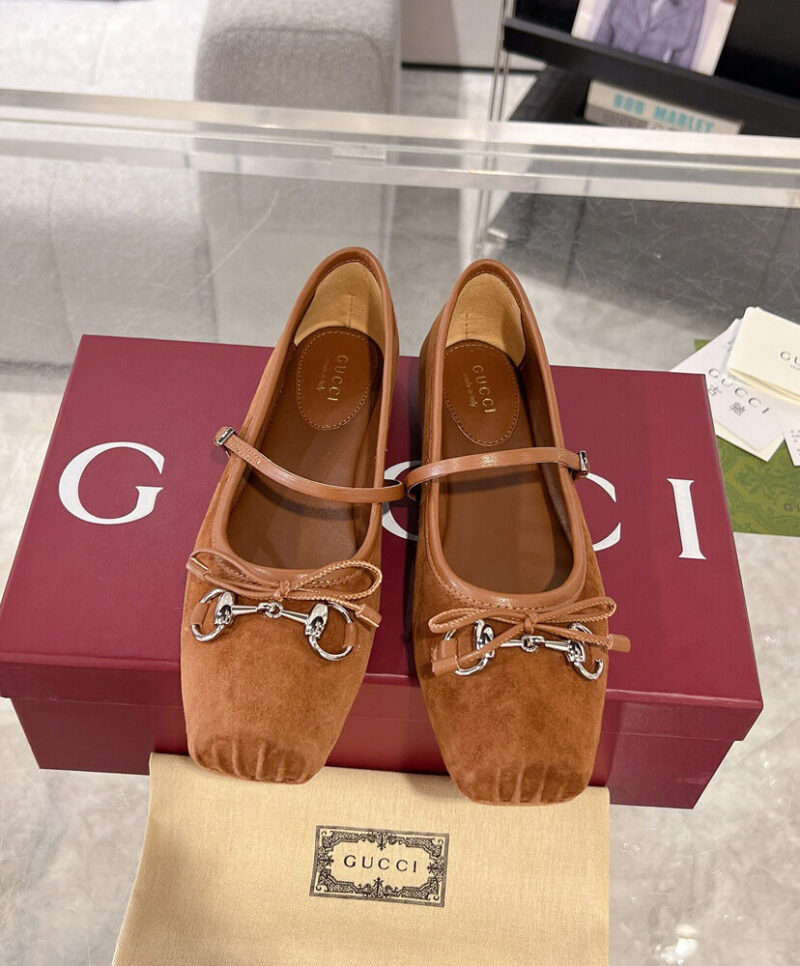 Gucci Women's Horsebit Ballet Flat 814414 Coffee