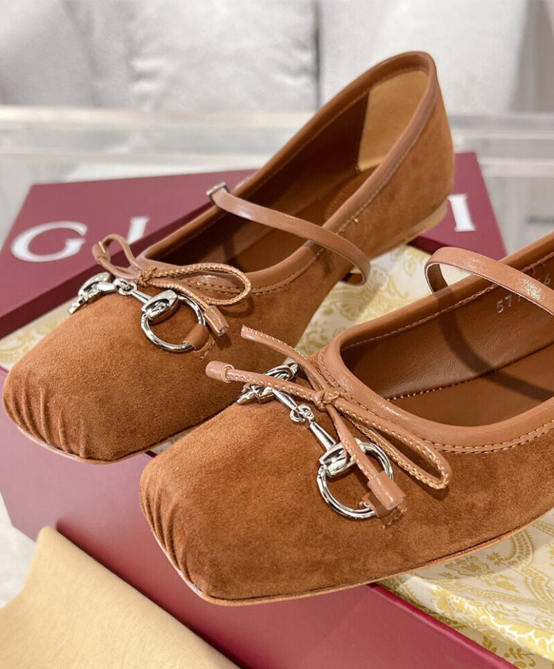 Gucci Women's Horsebit Ballet Flat 814414 Coffee