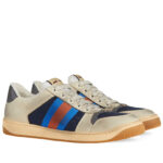 Gucci Unisex Mini GG Leather Screener Sneaker Dark Blue