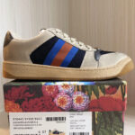 Gucci Unisex Mini GG Leather Screener Sneaker Dark Blue