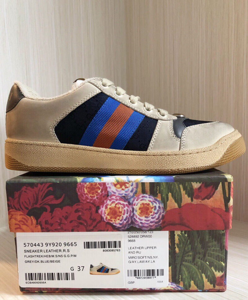 Gucci Unisex Mini GG Leather Screener Sneaker Dark Blue