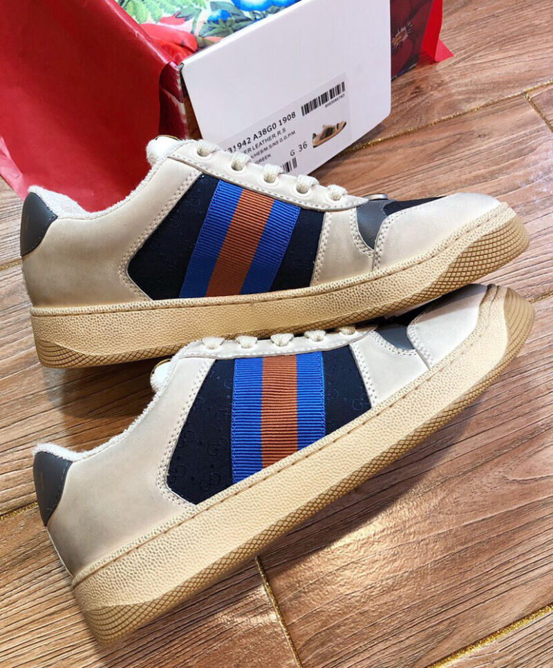 Gucci Unisex Mini GG Leather Screener Sneaker Dark Blue