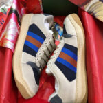 Gucci Unisex Mini GG Leather Screener Sneaker Dark Blue