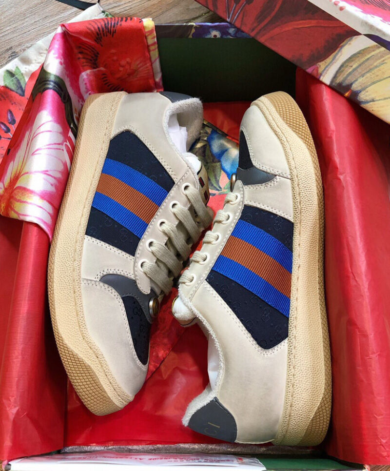 Gucci Unisex Mini GG Leather Screener Sneaker Dark Blue
