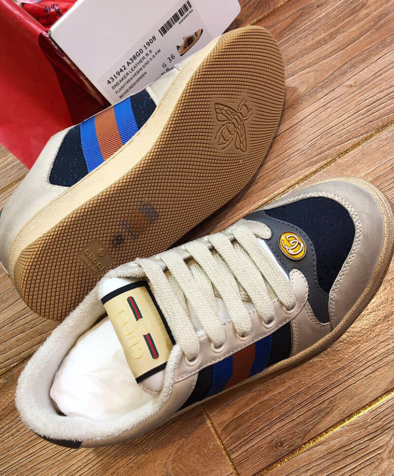 Gucci Unisex Mini GG Leather Screener Sneaker Dark Blue