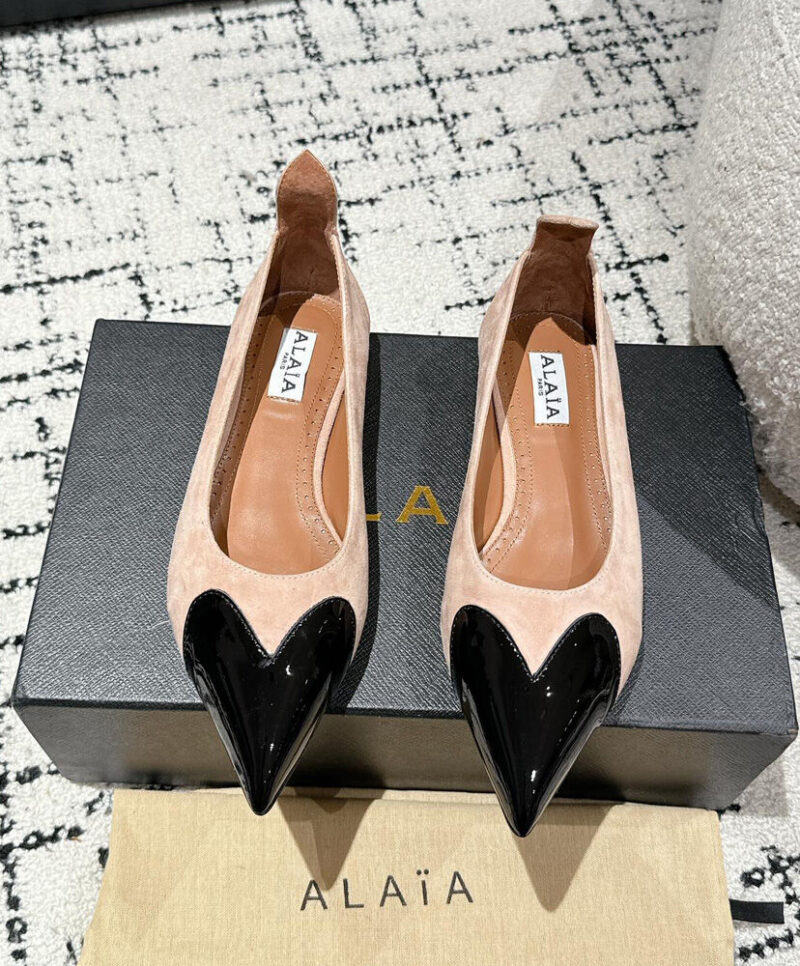 Alaia Women's Heart Ballerinas In Suede Goatskin And Patent Calfskin