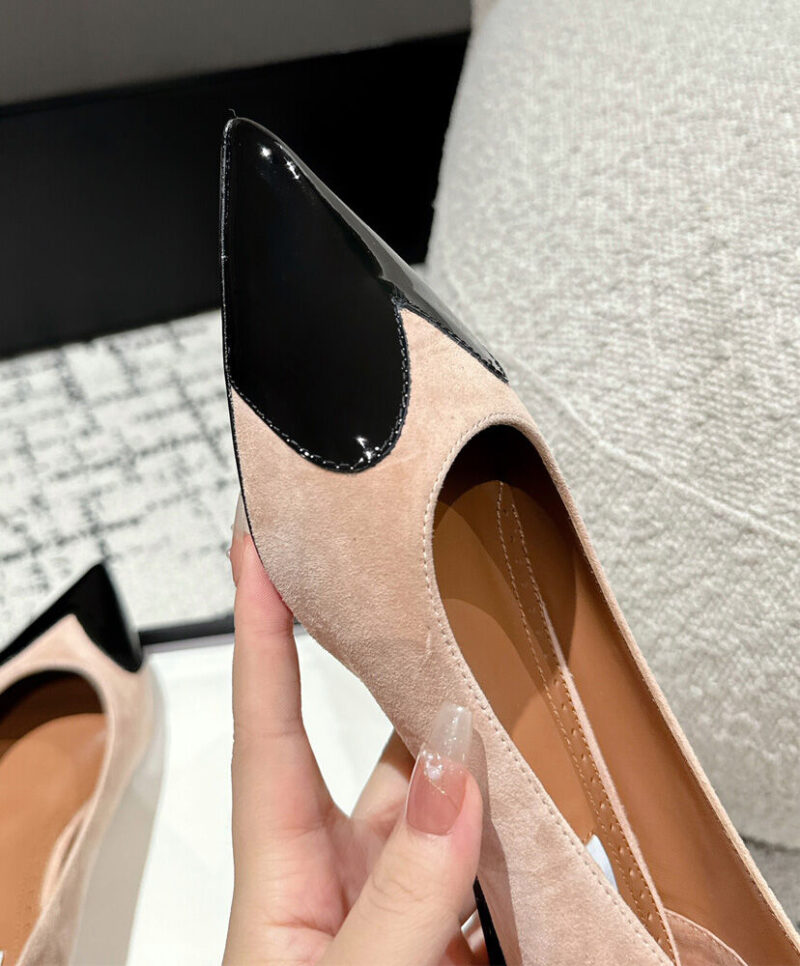 Alaia Women's Heart Ballerinas In Suede Goatskin And Patent Calfskin