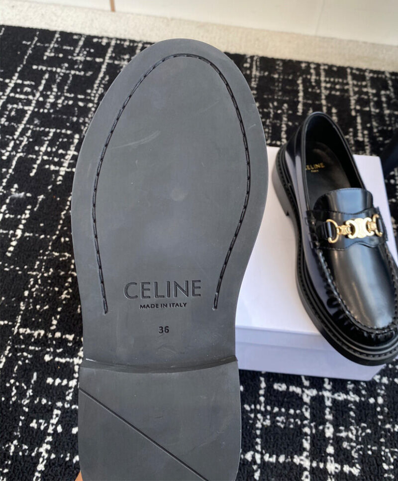 Celine Women's Universite Triomphe Chain Loaffer In Polished Bull Black