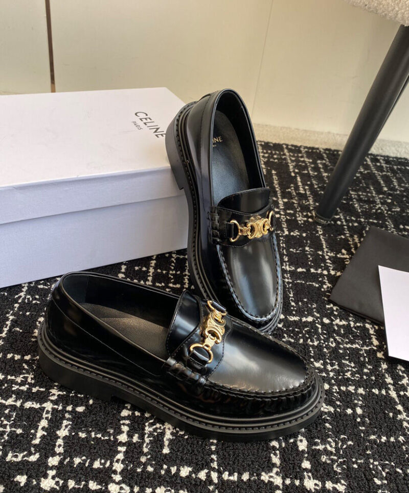Celine Women's Universite Triomphe Chain Loaffer In Polished Bull Black