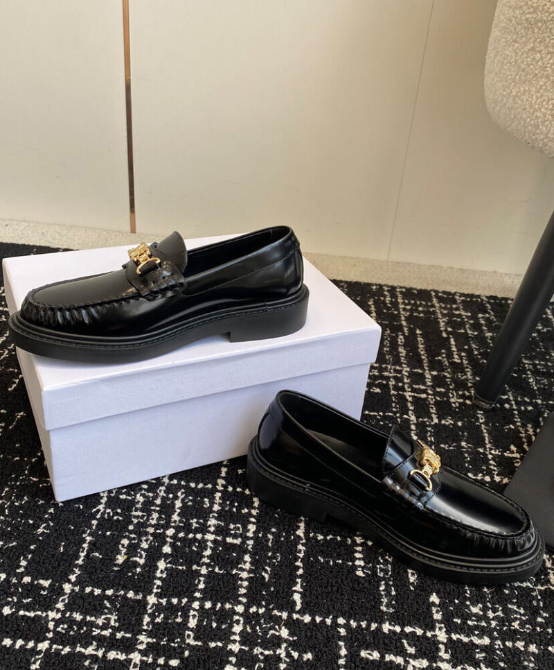 Celine Women's Universite Triomphe Chain Loaffer In Polished Bull Black