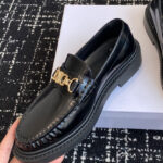 Celine Women's Universite Triomphe Chain Loaffer In Polished Bull Black