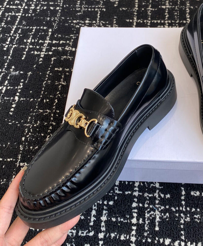 Celine Women's Universite Triomphe Chain Loaffer In Polished Bull Black