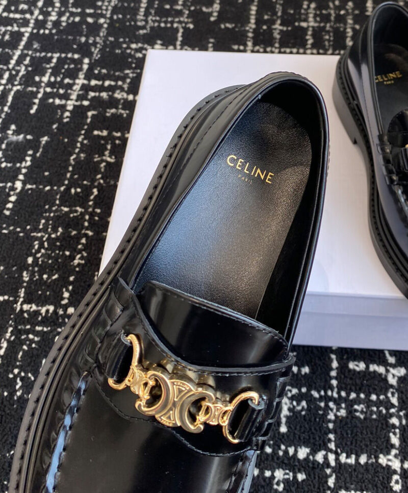 Celine Women's Universite Triomphe Chain Loaffer In Polished Bull Black