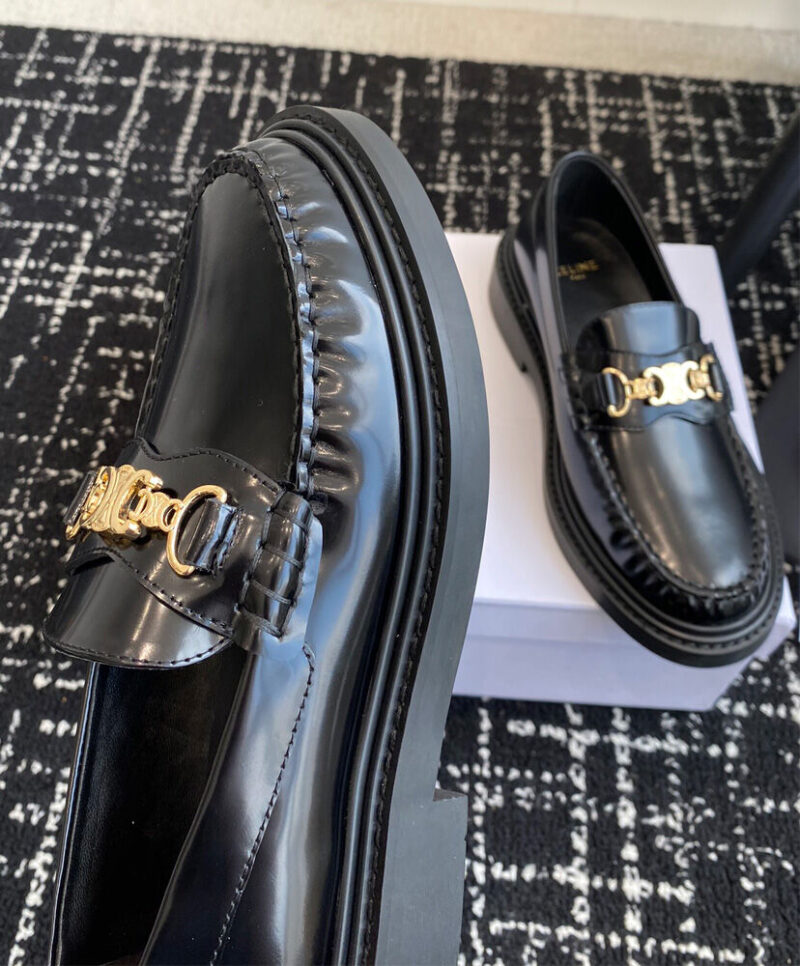 Celine Women's Universite Triomphe Chain Loaffer In Polished Bull Black
