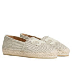Celine Women's Les Espadrilles Celine With Triomphe Signature In Striped Canvas & Embroidered Patch Cream