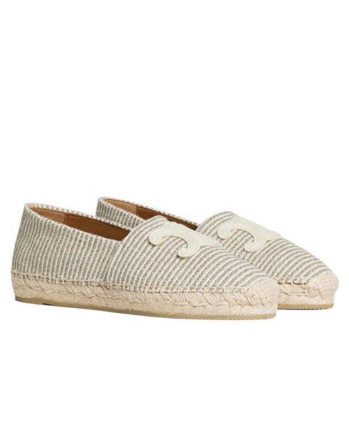 Celine Women's Les Espadrilles Celine With Triomphe Signature In Striped Canvas & Embroidered Patch Cream