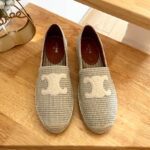 Celine Women's Les Espadrilles Celine With Triomphe Signature In Striped Canvas & Embroidered Patch Cream