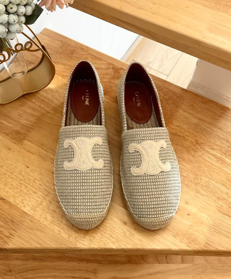 Celine Women's Les Espadrilles Celine With Triomphe Signature In Striped Canvas & Embroidered Patch Cream
