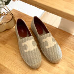 Celine Women's Les Espadrilles Celine With Triomphe Signature In Striped Canvas & Embroidered Patch Cream