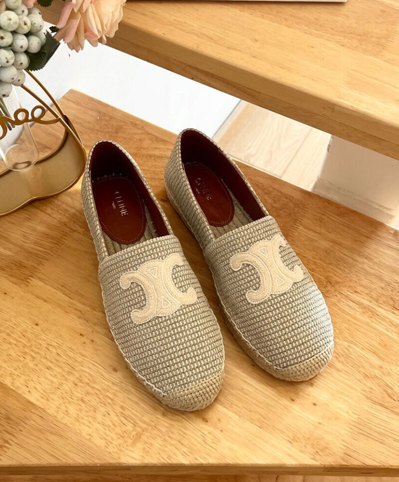 Celine Women's Les Espadrilles Celine With Triomphe Signature In Striped Canvas & Embroidered Patch Cream