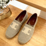 Celine Women's Les Espadrilles Celine With Triomphe Signature In Striped Canvas & Embroidered Patch Cream