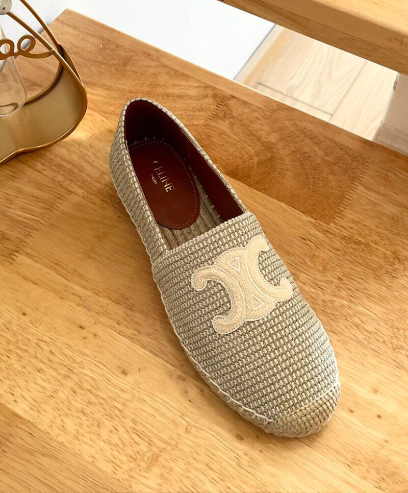 Celine Women's Les Espadrilles Celine With Triomphe Signature In Striped Canvas & Embroidered Patch Cream