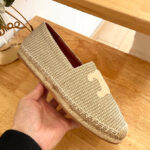 Celine Women's Les Espadrilles Celine With Triomphe Signature In Striped Canvas & Embroidered Patch Cream