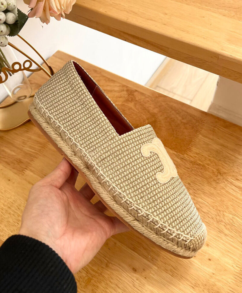 Celine Women's Les Espadrilles Celine With Triomphe Signature In Striped Canvas & Embroidered Patch Cream
