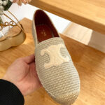 Celine Women's Les Espadrilles Celine With Triomphe Signature In Striped Canvas & Embroidered Patch Cream