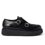 Miumiu Women's Brushed Leather Monk Strap Flatform Brogues 5E176E Black