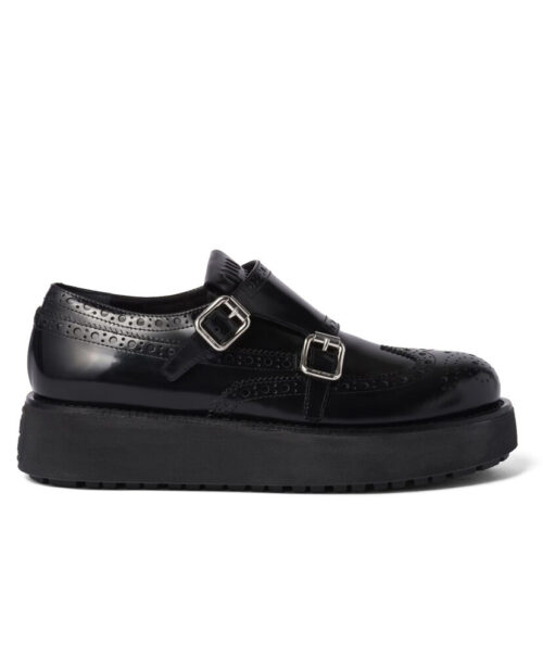Miumiu Women's Brushed Leather Monk Strap Flatform Brogues 5E176E Black