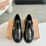 Miumiu Women's Brushed Leather Monk Strap Flatform Brogues 5E176E Black