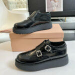 Miumiu Women's Brushed Leather Monk Strap Flatform Brogues 5E176E Black