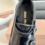 Miumiu Women's Brushed Leather Monk Strap Flatform Brogues 5E176E Black