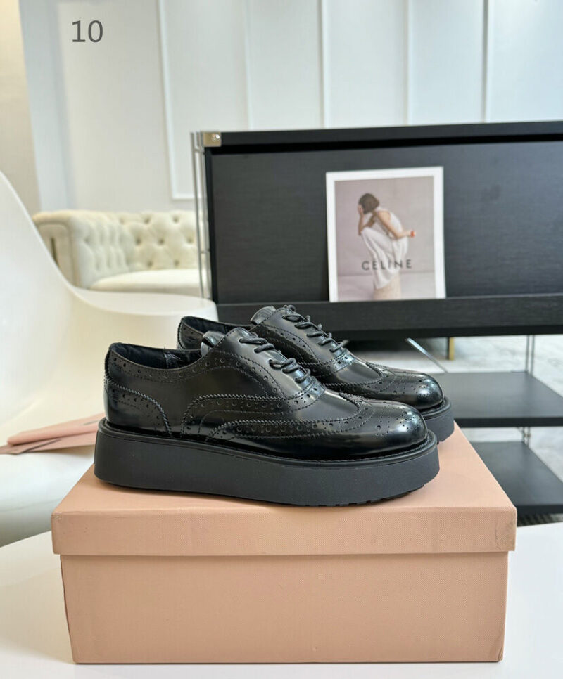 Miumiu Women's Brushed Leather Oxford Brogues 5E177E Black