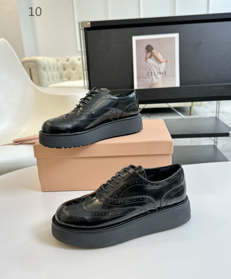 Miumiu Women's Brushed Leather Oxford Brogues 5E177E Black