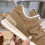 Miumiu x New Balance 574 Striped Velvet Sneakers Dark Coffee