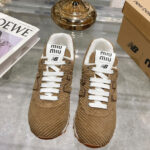 Miumiu x New Balance 574 Striped Velvet Sneakers Dark Coffee