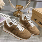 Miumiu x New Balance 574 Striped Velvet Sneakers Dark Coffee