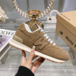 Miumiu x New Balance 574 Striped Velvet Sneakers Dark Coffee