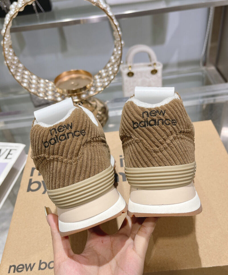 Miumiu x New Balance 574 Striped Velvet Sneakers Dark Coffee