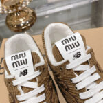 Miumiu x New Balance 574 Striped Velvet Sneakers Dark Coffee