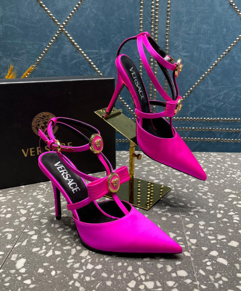 Versace Women's Gianni Ribbon Cage Satin Pumps