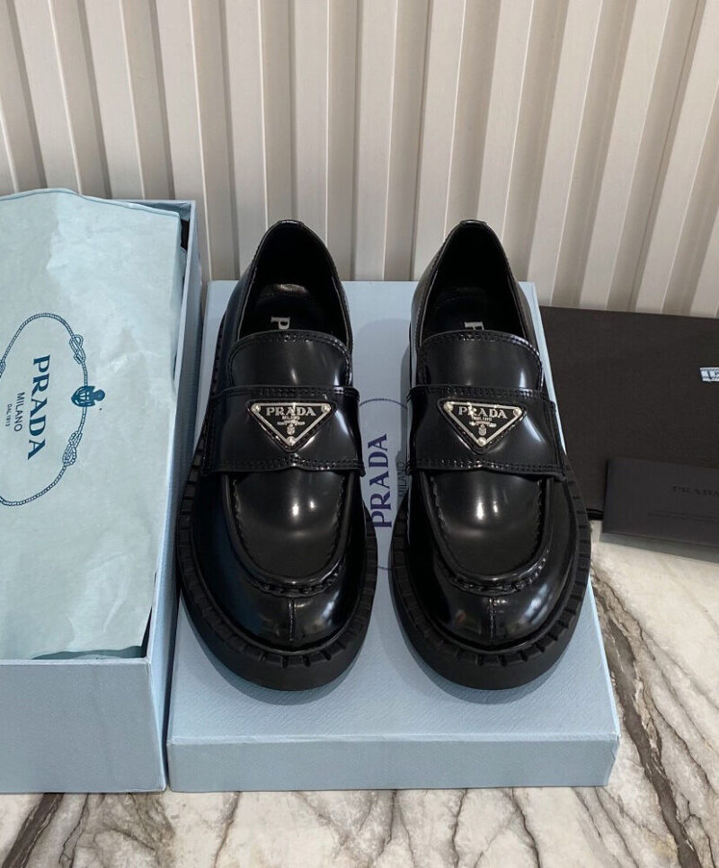 Prada Women's Monolith Brushed Leather Pointed Loafers