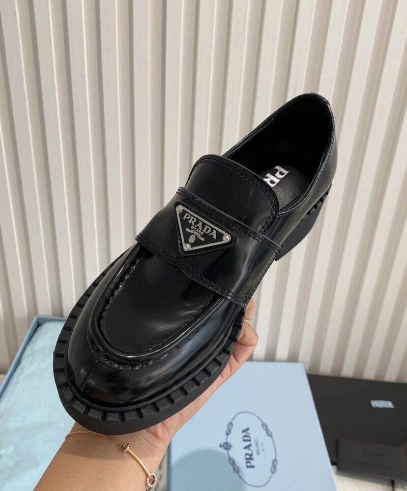 Prada Women's Monolith Brushed Leather Pointed Loafers